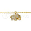 Oro Laminado Pendant Necklace, Gold Filled Style Elephant Design, with White and Ruby Micro Pave, Polished, Golden Finish, 04.199.0005.20 (02 MM Thickness, 20 Inches Length)
