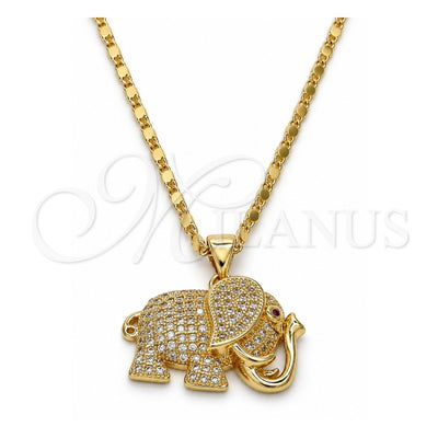 Oro Laminado Pendant Necklace, Gold Filled Style Elephant Design, with White and Ruby Micro Pave, Polished, Golden Finish, 04.199.0005.20 (02 MM Thickness, 20 Inches Length)
