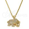 Oro Laminado Pendant Necklace, Gold Filled Style Elephant Design, with White and Ruby Micro Pave, Polished, Golden Finish, 04.199.0005.20 (02 MM Thickness, 20 Inches Length)