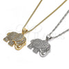 Oro Laminado Pendant Necklace, Gold Filled Style Elephant Design, with White and Ruby Micro Pave, Polished, Golden Finish, 04.199.0005.20 (02 MM Thickness, 20 Inches Length)