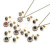 Oro Laminado Earring and Pendant Adult Set, Gold Filled Style Flower Design, with White Cubic Zirconia, Polished, Golden Finish, 10.199.0086