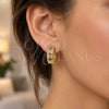 Oro Laminado Huggie Hoop, Gold Filled Style with Multicolor Cubic Zirconia and White Micro Pave, Polished, Golden Finish, 02.210.0056.15