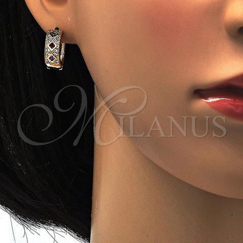 Oro Laminado Huggie Hoop, Gold Filled Style with Multicolor Cubic Zirconia and White Micro Pave, Polished, Golden Finish, 02.210.0056.15