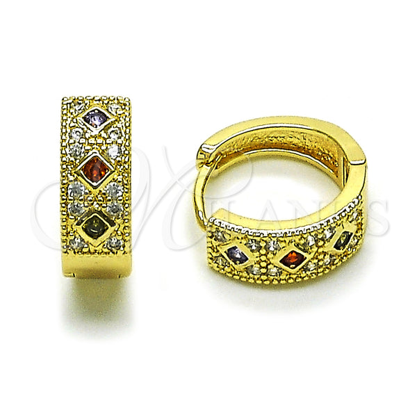Gold Filled Hoop Earrings — Huggie Hoop with Multicolor Cubic Zirconia and White — main product view — SKU 112949 | Oro Laminado aretes de aro — Huggie Hoop with Multicolor Cubic Zirconia and blanco — SKU 112949