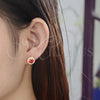Oro Laminado Stud Earring, Gold Filled Style Cluster Design, with Garnet and White Cubic Zirconia, Polished, Golden Finish, 02.213.0022