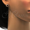 Oro Laminado Stud Earring, Gold Filled Style Cluster Design, with Garnet and White Cubic Zirconia, Polished, Golden Finish, 02.213.0022