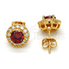 Oro Laminado Stud Earring, Gold Filled Style Cluster Design, with Garnet and White Cubic Zirconia, Polished, Golden Finish, 02.213.0022