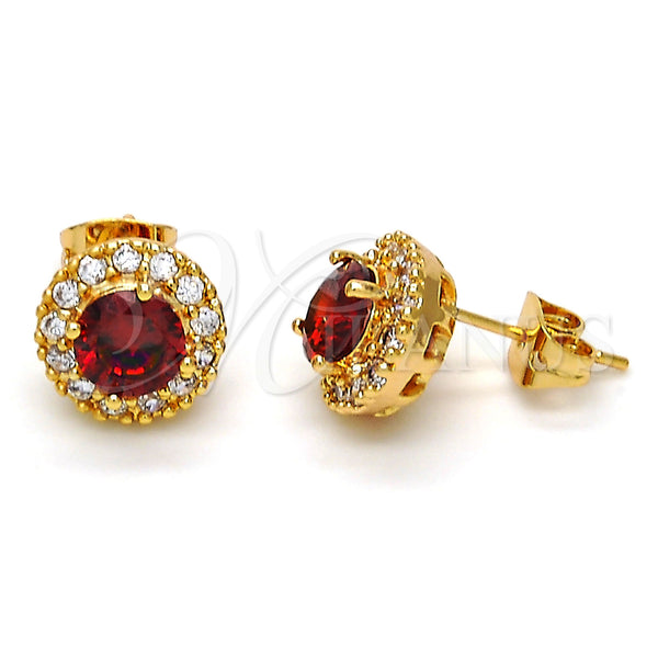 Oro Laminado Stud Earring, Gold Filled Style Cluster Design, with Garnet and White Cubic Zirconia, Polished, Golden Finish, 02.213.0022