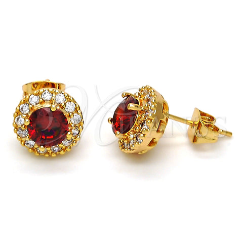 Oro Laminado Stud Earring, Gold Filled Style Cluster Design, with Garnet and White Cubic Zirconia, Polished, Golden Finish, 02.213.0022