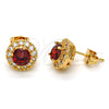 Oro Laminado Stud Earring, Gold Filled Style Cluster Design, with Garnet and White Cubic Zirconia, Polished, Golden Finish, 02.213.0022