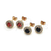 Oro Laminado Stud Earring, Gold Filled Style Cluster Design, with Garnet and White Cubic Zirconia, Polished, Golden Finish, 02.213.0022