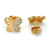 Oro Laminado Stud Earring, Gold Filled Style Butterfly Design, with White Micro Pave, Polished, Golden Finish for wholesale, additional product view 5