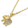 Oro Laminado Pendant Necklace, Gold Filled Style Elephant Design, with White and Ruby Micro Pave, Polished, Golden Finish, 04.199.0004.20 (02 MM Thickness, 20 Inches Length)