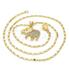Oro Laminado Pendant Necklace, Gold Filled Style Elephant Design, with White and Ruby Micro Pave, Polished, Golden Finish, 04.199.0004.20 (02 MM Thickness, 20 Inches Length)