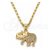 Oro Laminado Pendant Necklace, Gold Filled Style Elephant Design, with White and Ruby Micro Pave, Polished, Golden Finish, 04.199.0004.20 (02 MM Thickness, 20 Inches Length)