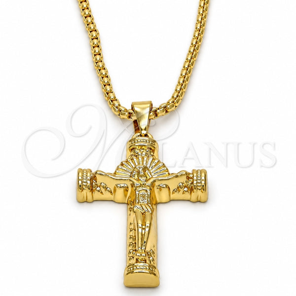 Oro Laminado Pendant Necklace, Gold Filled Style Crucifix Design, Polished, Golden Finish, 04.242.0062.30 (03 MM Thickness, 30 Inches Length)