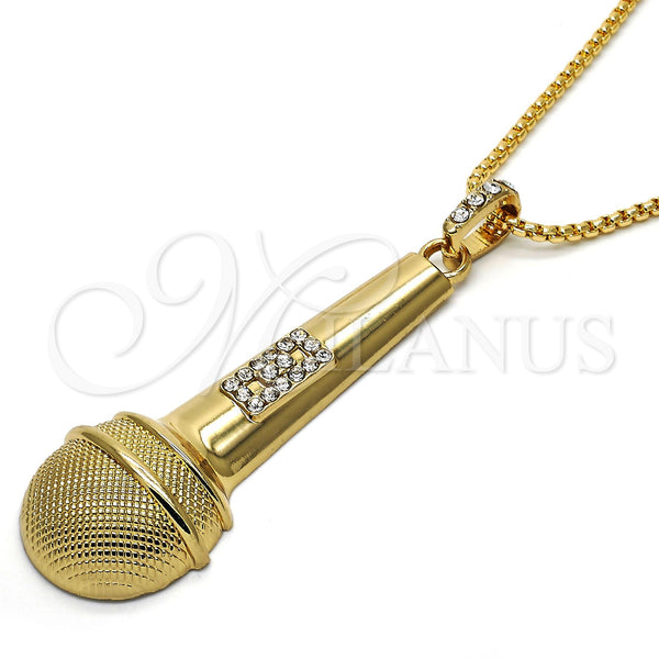 Oro Laminado Pendant Necklace, Gold Filled Style with White Crystal, Polished, Golden Finish, 04.242.0063.30 (03 MM Thickness, 30 Inches Length)