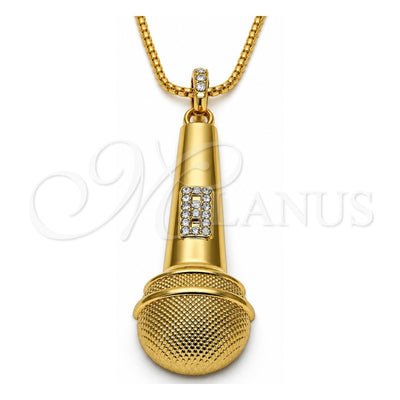 Oro Laminado Pendant Necklace, Gold Filled Style with White Crystal, Polished, Golden Finish, 04.242.0063.30 (03 MM Thickness, 30 Inches Length)