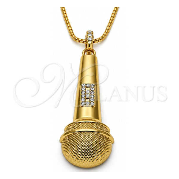 Oro Laminado Pendant Necklace, Gold Filled Style with White Crystal, Polished, Golden Finish, 04.242.0063.30 (03 MM Thickness, 30 Inches Length)