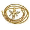 Oro Laminado Pendant Necklace, Gold Filled Style Angel Design, with White Crystal, Polished, Golden Finish, 04.242.0066.30 (03 MM Thickness, 30 Inches Length)
