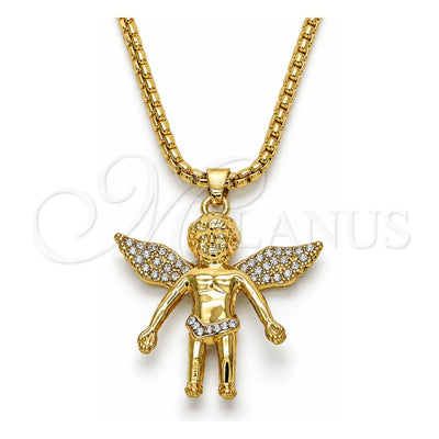 Oro Laminado Pendant Necklace, Gold Filled Style Angel Design, with White Crystal, Polished, Golden Finish, 04.242.0066.30 (03 MM Thickness, 30 Inches Length)