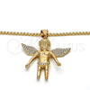 Oro Laminado Pendant Necklace, Gold Filled Style Angel Design, with White Crystal, Polished, Golden Finish, 04.242.0067.30 (03 MM Thickness, 30 Inches Length)