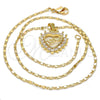 Oro Laminado Pendant Necklace, Gold Filled Style Heart Design, with White Micro Pave, Polished, Golden Finish, 04.156.0046.20 (02 MM Thickness, 20 Inches Length)