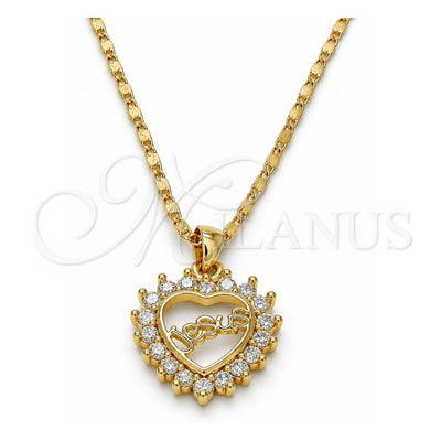 Oro Laminado Pendant Necklace, Gold Filled Style Heart Design, with White Micro Pave, Polished, Golden Finish, 04.156.0046.20 (02 MM Thickness, 20 Inches Length)