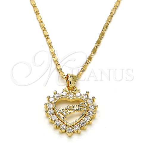 Oro Laminado Pendant Necklace, Gold Filled Style Heart Design, with White Micro Pave, Polished, Golden Finish, 04.156.0046.20 (02 MM Thickness, 20 Inches Length)