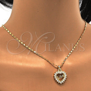 Gold Filled Necklace — Pendant Necklace Heart and Love Design with White — main product view — SKU 113039 | Oro Laminado collar — Pendant Necklace corazón and Love diseño with blanco — SKU 113039
