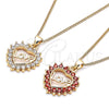Oro Laminado Pendant Necklace, Gold Filled Style Heart and Love Design, with White Micro Pave, Polished, Golden Finish, 04.156.0047.20 (02 MM Thickness, 20 Inches Length)