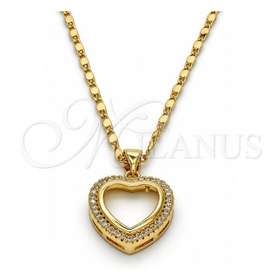 Oro Laminado Pendant Necklace, Gold Filled Style Heart Design, with White Micro Pave, Polished, Golden Finish, 04.156.0060.20 (02 MM Thickness, 20 Inches Length)