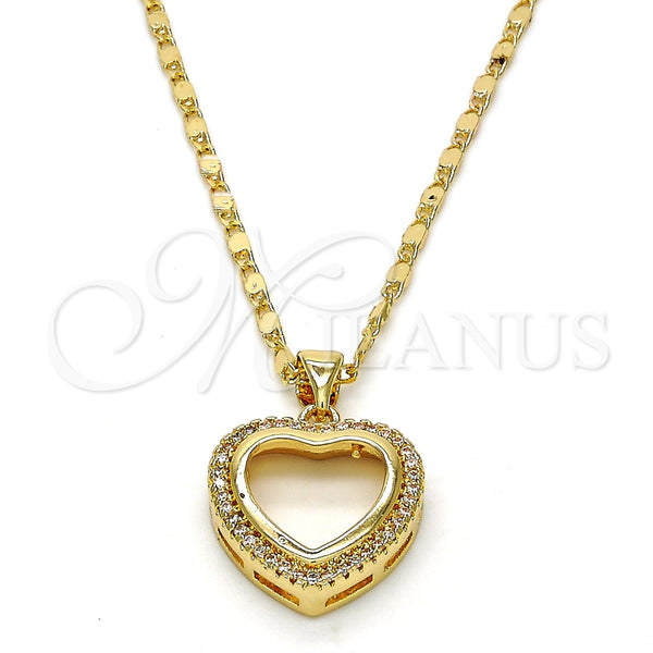 Oro Laminado Pendant Necklace, Gold Filled Style Heart Design, with White Micro Pave, Polished, Golden Finish, 04.156.0060.20 (02 MM Thickness, 20 Inches Length)