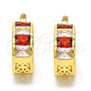 Oro Laminado Small Hoop, Gold Filled Style with Garnet and White Cubic Zirconia, Polished, Golden Finish, 02.185.0001.4.20