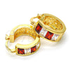 Oro Laminado Small Hoop, Gold Filled Style with Garnet and White Cubic Zirconia, Polished, Golden Finish, 02.185.0001.4.20
