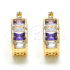 Oro Laminado Small Hoop, Gold Filled Style with Amethyst and White Cubic Zirconia, Polished, Golden Finish, 02.185.0001.5.20