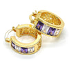 Oro Laminado Small Hoop, Gold Filled Style with Amethyst and White Cubic Zirconia, Polished, Golden Finish, 02.185.0001.5.20