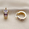 Oro Laminado Small Hoop, Gold Filled Style with Amethyst and White Cubic Zirconia, Polished, Golden Finish, 02.185.0001.5.20