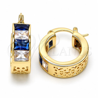 Oro Laminado Small Hoop, Gold Filled Style with Sapphire Blue and White Cubic Zirconia, Polished, Golden Finish, 02.185.0001.6.20