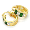 Oro Laminado Small Hoop, Gold Filled Style with Green and White Cubic Zirconia, Polished, Golden Finish, 02.185.0001.7.20