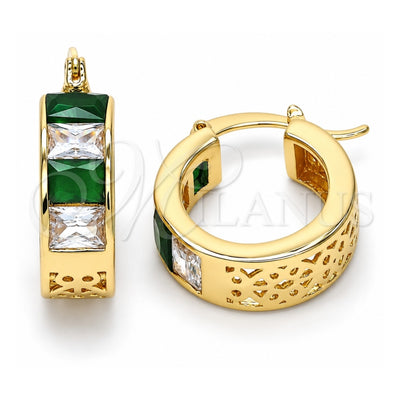 Oro Laminado Small Hoop, Gold Filled Style with Green and White Cubic Zirconia, Polished, Golden Finish, 02.185.0001.7.20