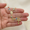Oro Laminado Medium Rosary, Gold Filled Style Guadalupe and Crucifix Design, Multicolor Resin Finish, Golden Finish, 09.63.0107.1.18