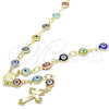 Oro Laminado Medium Rosary, Gold Filled Style Guadalupe and Crucifix Design, Multicolor Resin Finish, Golden Finish, 09.63.0107.1.18