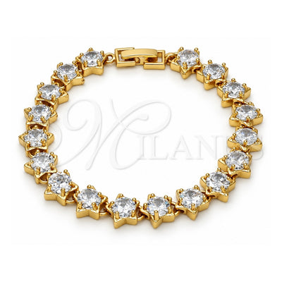 Oro Laminado Tennis Bracelet, Gold Filled Style Star Design, with White Cubic Zirconia, Polished, Golden Finish, 03.283.0004.07 (09 MM Thickness, 7 Inches Length)