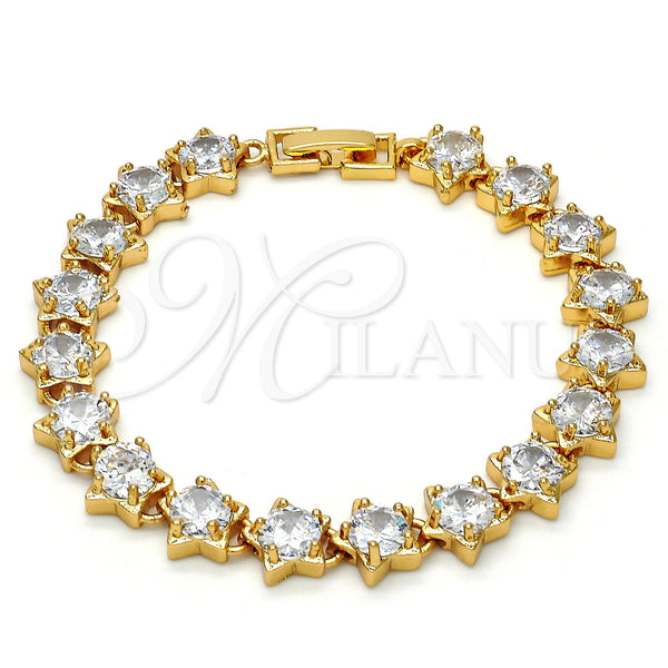 Oro Laminado Tennis Bracelet, Gold Filled Style Star Design, with White Cubic Zirconia, Polished, Golden Finish, 03.283.0004.07 (09 MM Thickness, 7 Inches Length)