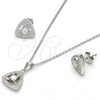 Sterling Silver Earring and Pendant Adult Set, with White Cubic Zirconia and White Micro Pave, Polished, Rhodium Finish, 10.174.0221