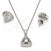 Sterling Silver Earring and Pendant Adult Set, with White Cubic Zirconia and White Micro Pave, Polished, Rhodium Finish, 10.174.0221