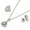 Sterling Silver Earring and Pendant Adult Set, with White Cubic Zirconia and White Micro Pave, Polished, Rhodium Finish, 10.174.0221
