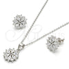 Sterling Silver Earring and Pendant Adult Set, Flower Design, with White Cubic Zirconia, Polished, Rhodium Finish, 10.174.0026