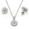 Sterling Silver Earring and Pendant Adult Set, Flower Design, with White Cubic Zirconia, Polished, Rhodium Finish, 10.174.0026